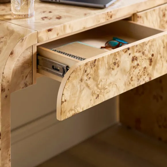 Seana 2 Draw Desk, Burl Wood 4