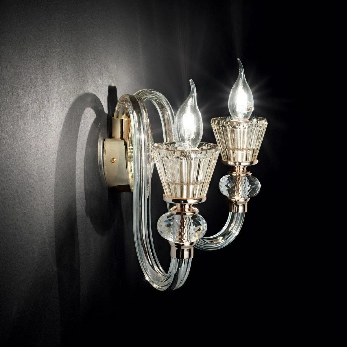 Netlighting Strauss 2 Light Indoor Glass Candle Wall Light Rose Gold E14 2