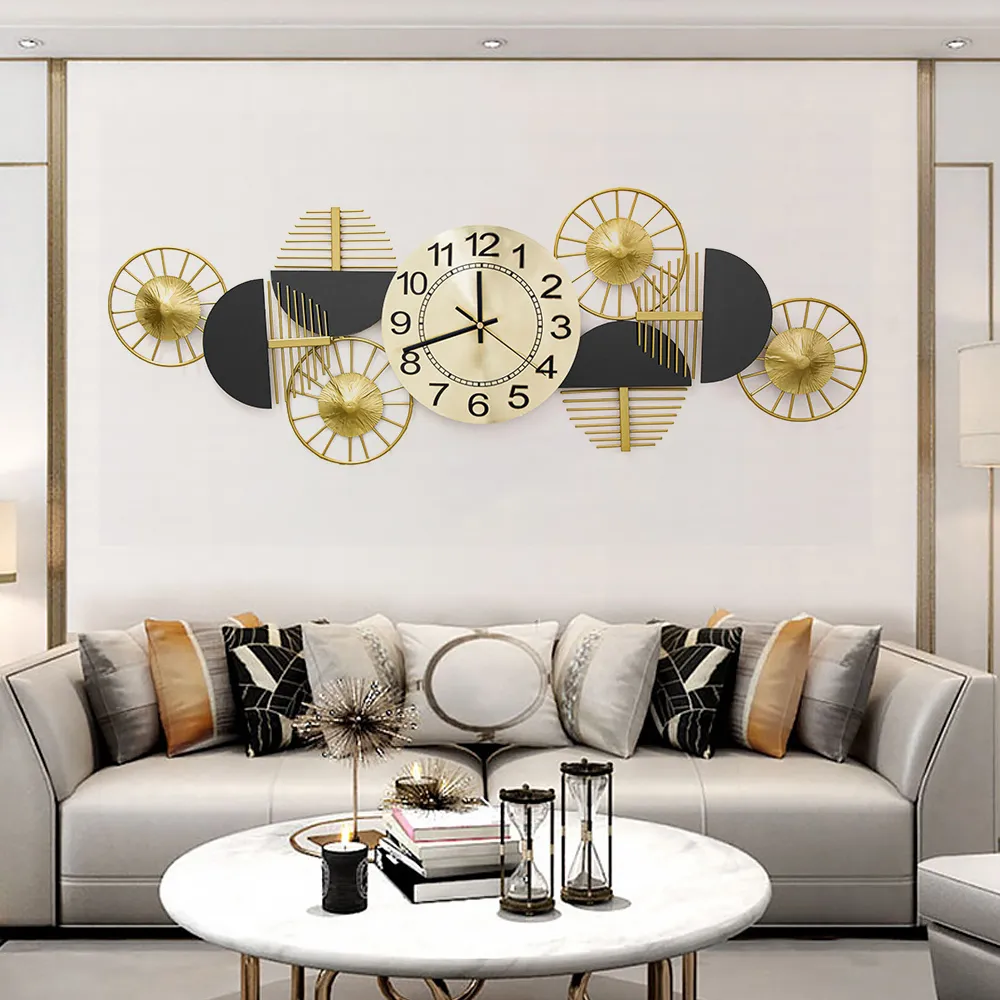 Black & Gold Luxury Geometric Wall Clock Large Metal Art Decor