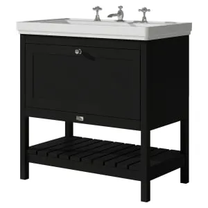 Bayswater Hartleigh Matt Black Traditional Freestanding Vanity Unit & 3 Tap Hole Traditional Recessed Basin - 800mm 2