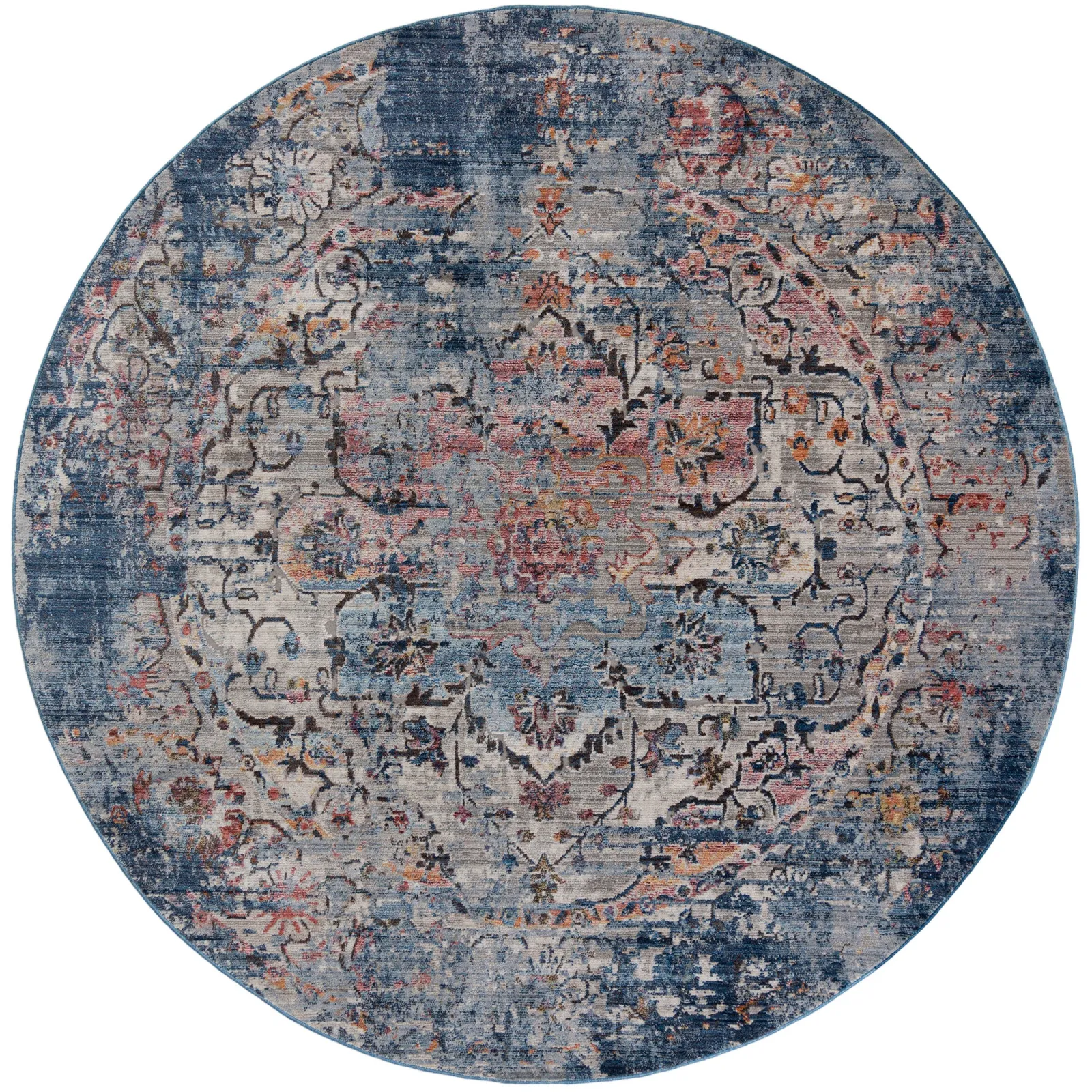 Soraya Traditional Circle Rug Blue, Orange and White
