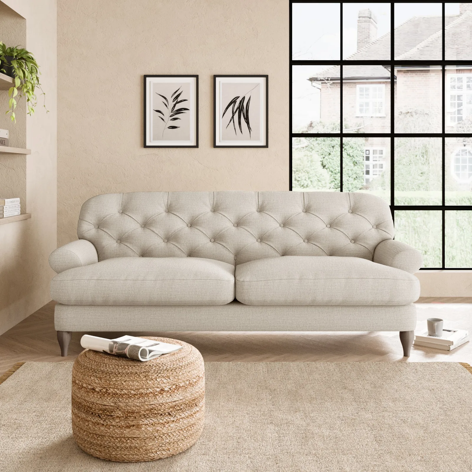 Canterbury Slub Cotton Blend 3 Seater Sofa Slub Cotton Sandstone