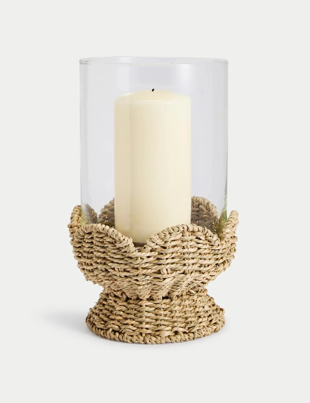 M&S Seagrass Scallop Edge Hurricane Lantern Natural