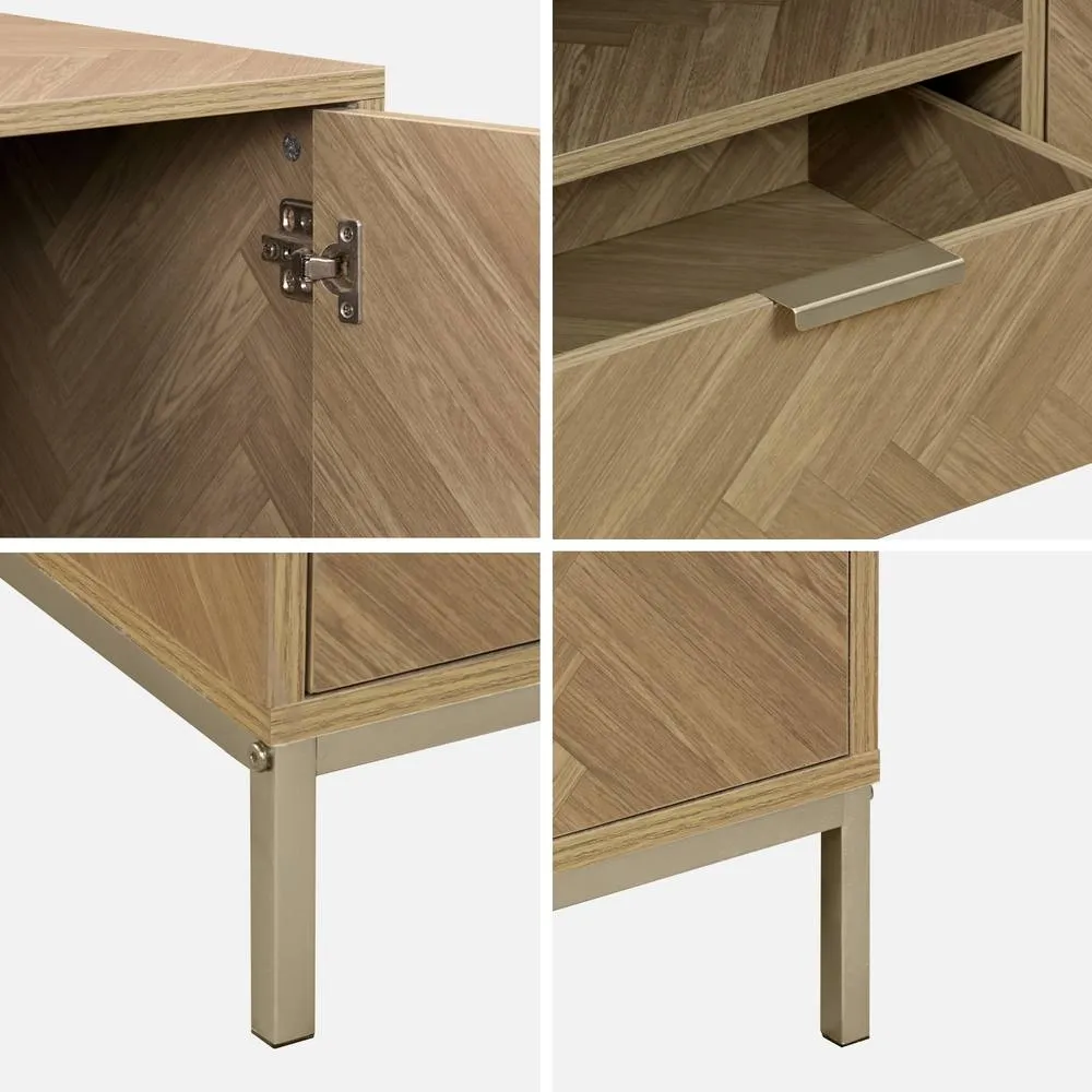 sweeek 120cm Tv Unit 2 Cupboard Herringbone 1 Drawer in Light Brown 3