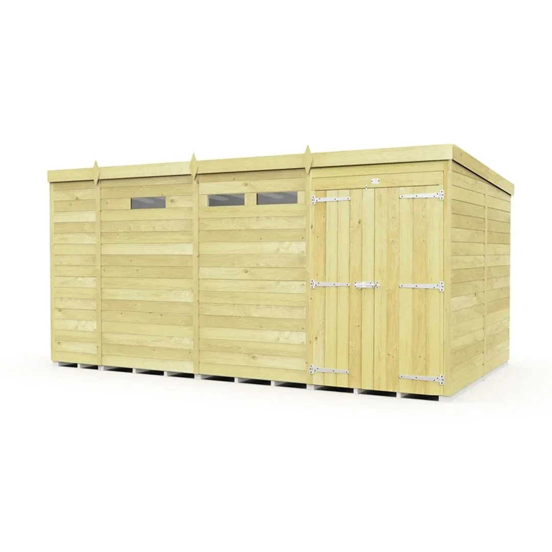 Buttercup Farm 13 x 8 Feet Pent Security Shed - Double Door - L231 x W387 x H201 cm in Brown