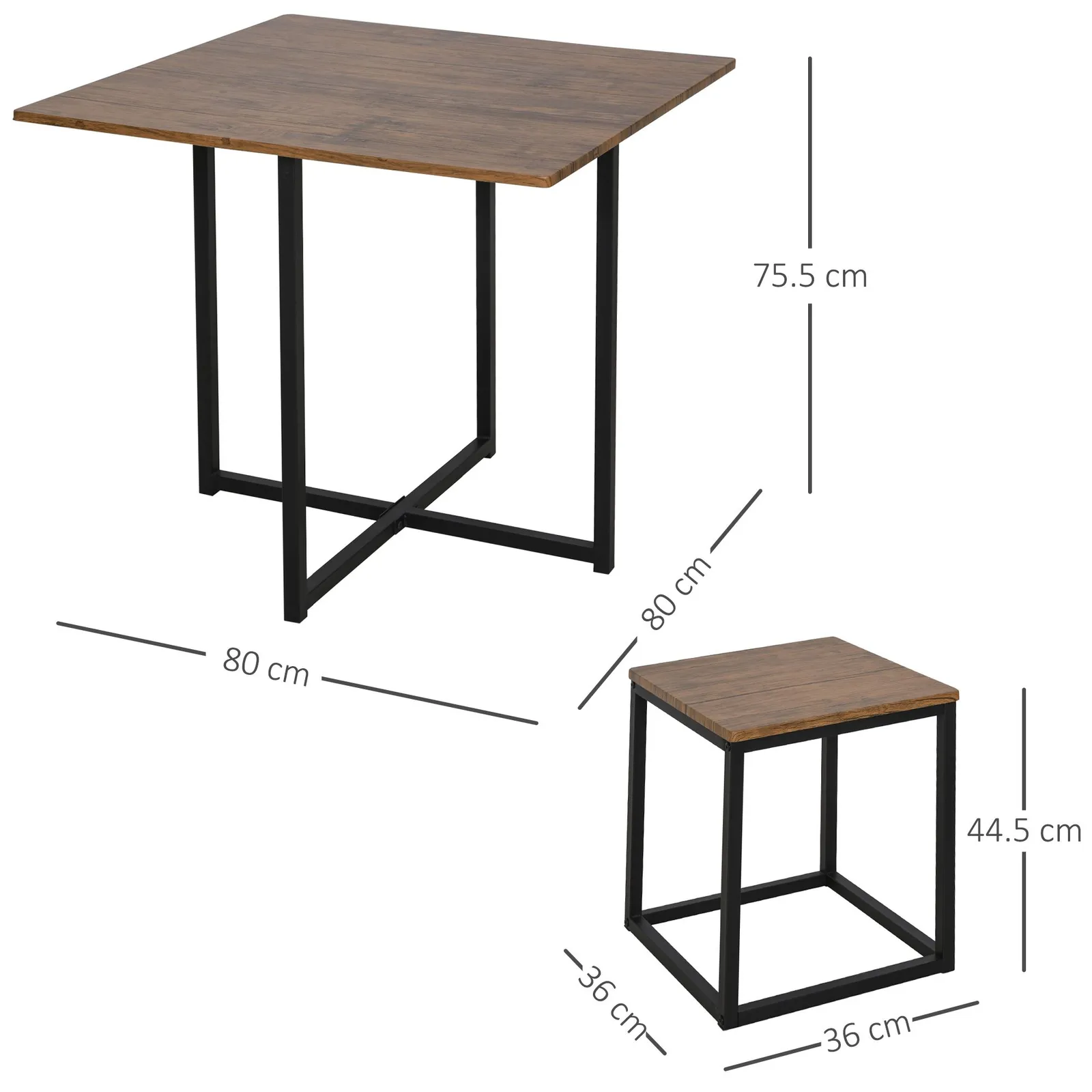 HOMCOM Compact 5pc Kitchen Dining Set Wood Bar Table Chair Home Space Saving in Light Brown 3