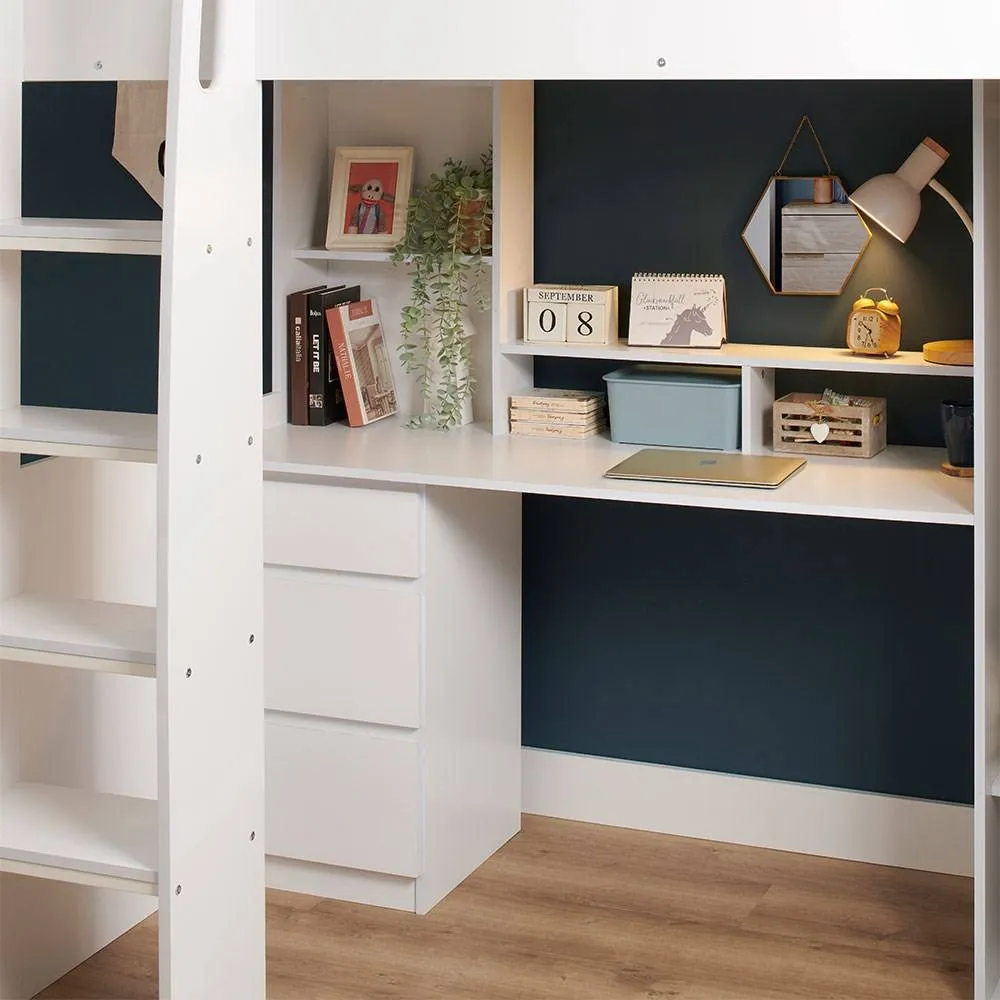 Flair Harper High Sleeper Bed with Desk, Wardrobe & Storage in White 4