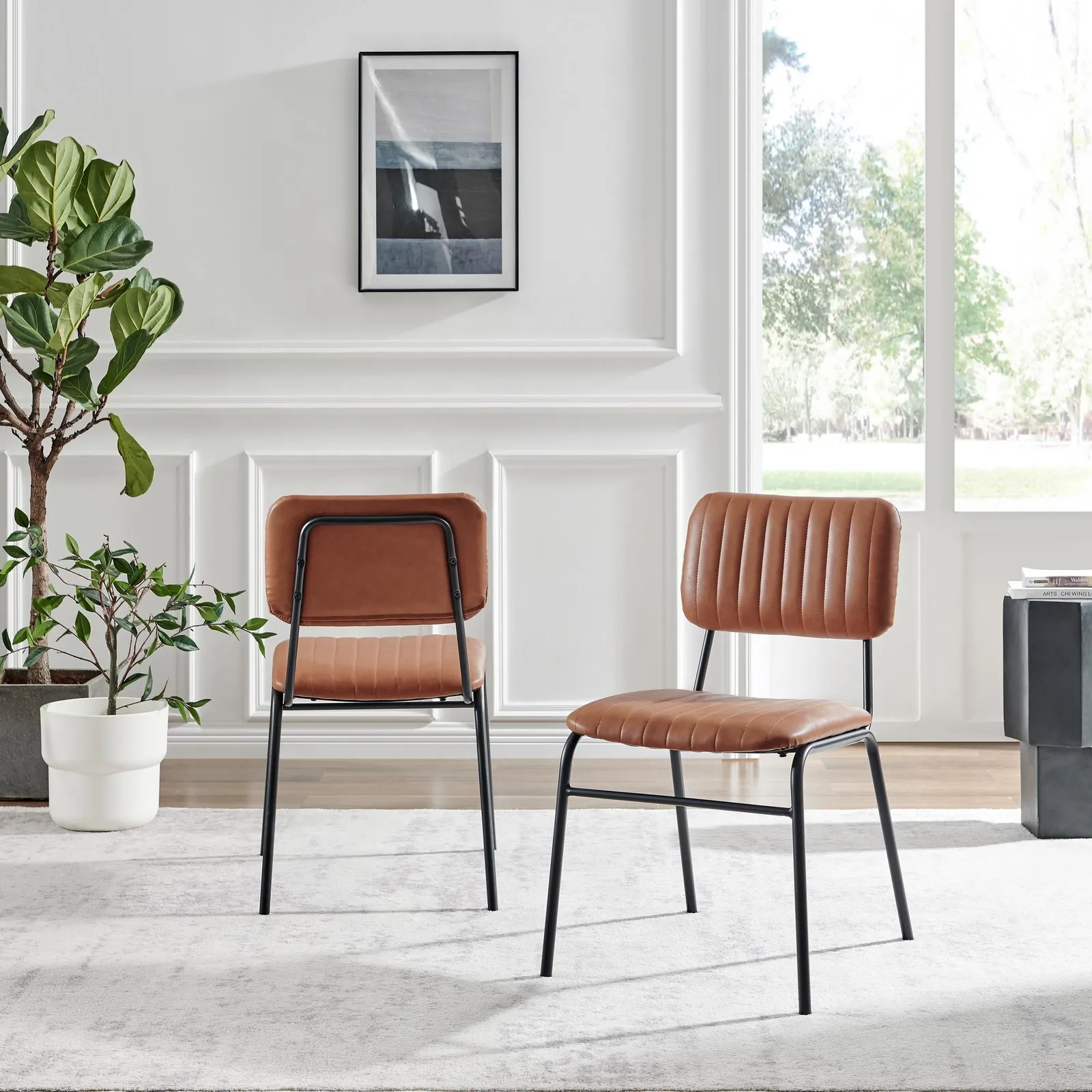 FurnitureboxUK Set of 2 Delta Faux Tan Leather Industrial Dining Chairs 4
