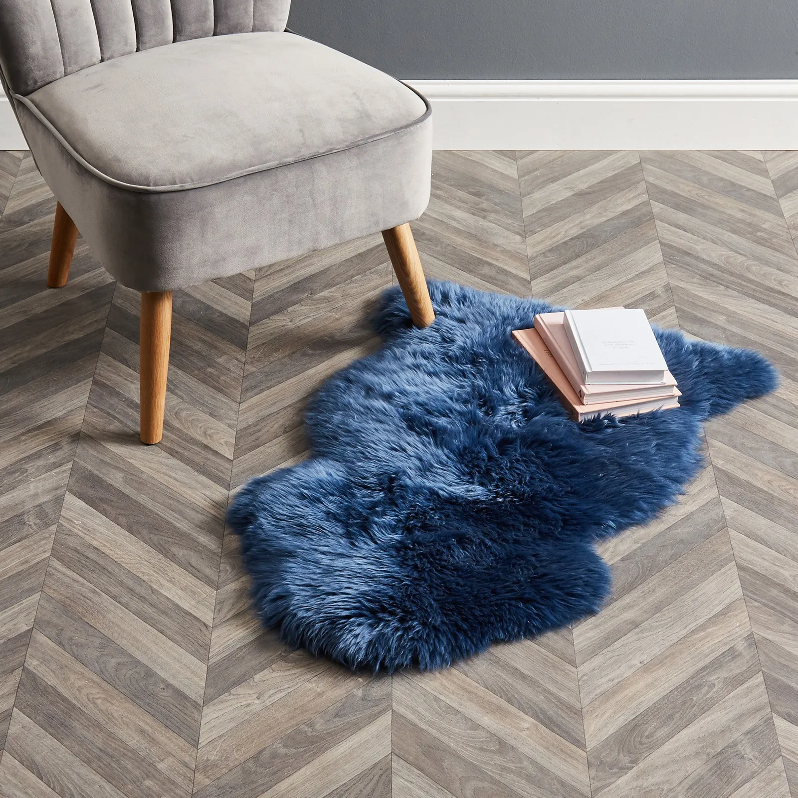 Single Pelt Sheepskin Rug Navy