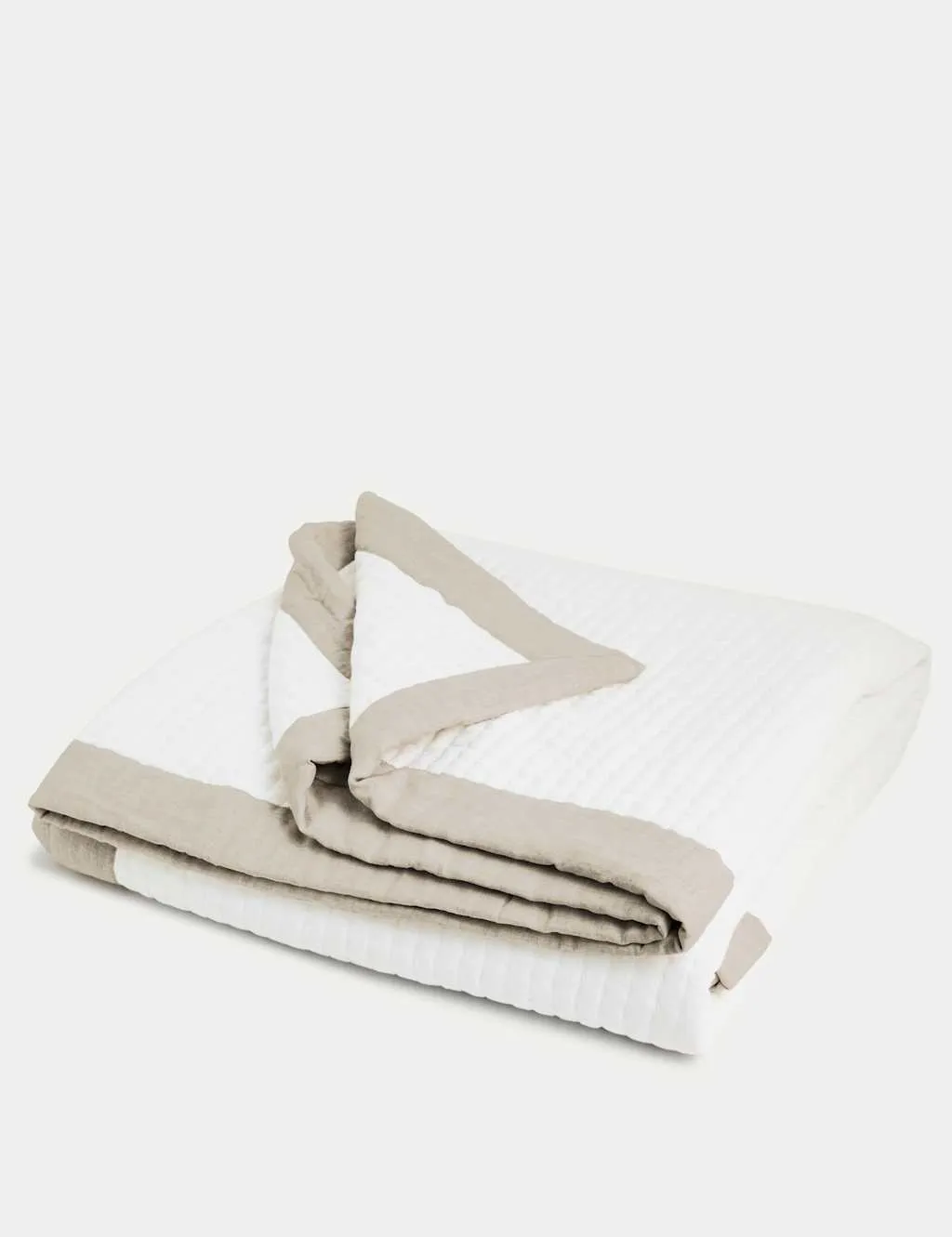 M&S Cotton Linen Border Bedspread Neutral