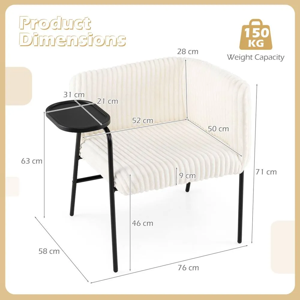 Costway Modern Accent Chair Corduroy Upholstered Armchair in White 2