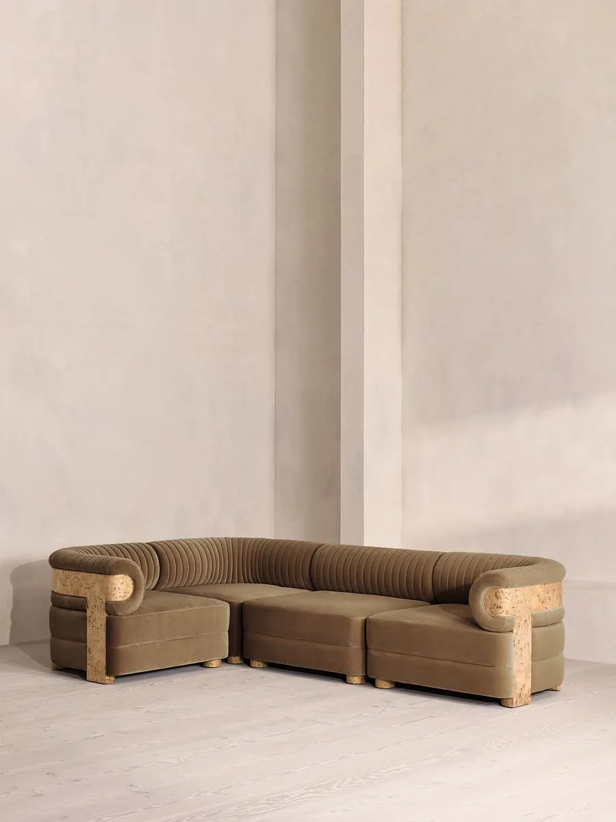 Caleb Modular Sofa, L-Shape Sofa, Velvet, Truffle, Blonde Burl