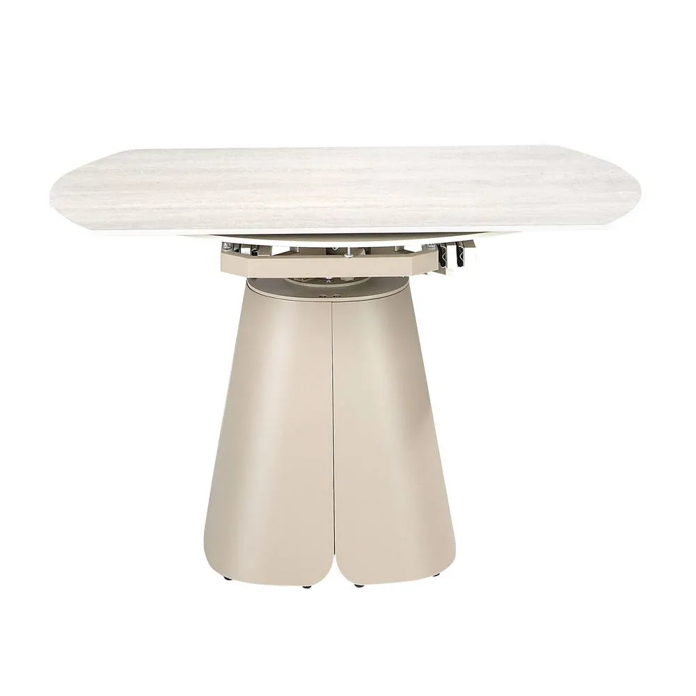 Angel Cerda Extendable Round Porcelain Dining Table with Steel Base in Beige 2