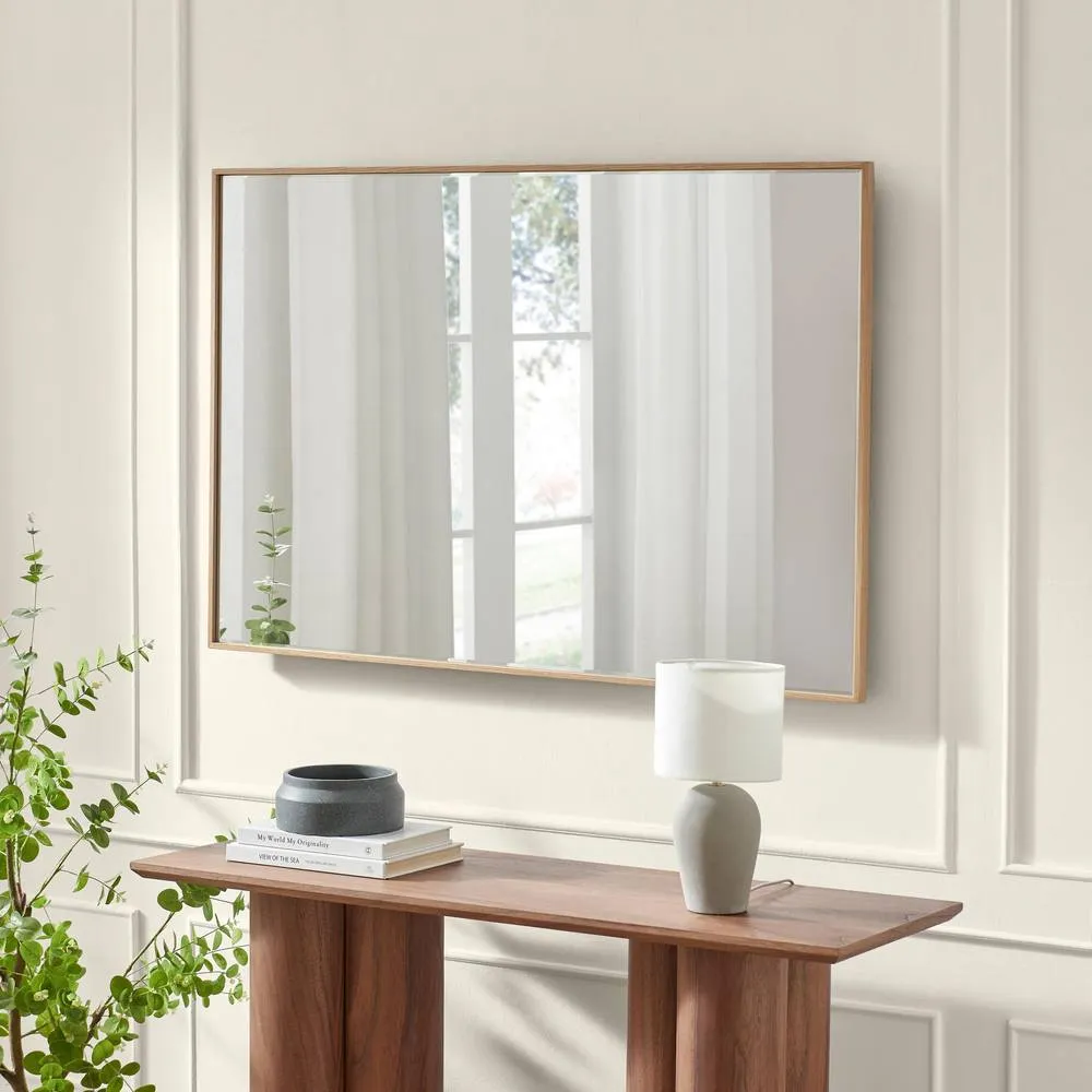 FurnitureboxUK Inga Oak Wood Long Rectangle 120x80cm Wall Mirror in Light Brown 3