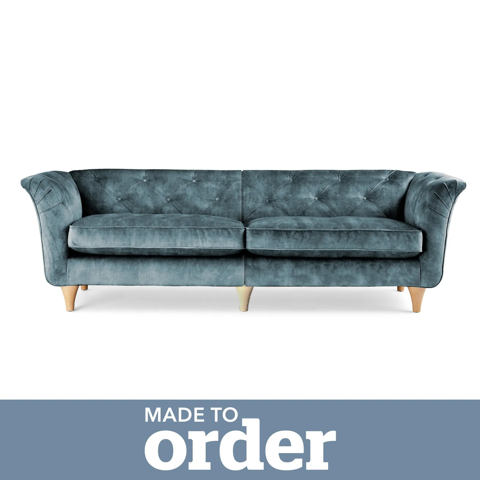 Jaipur 4 Seater Sofa Slub Velvet Blue