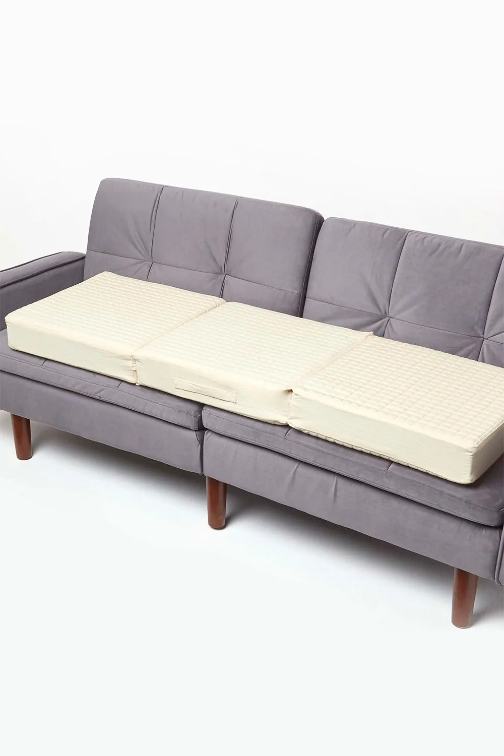 Homescapes Quilted Cotton 3 Seater Orthopaedic Booster Cushion Cover in Cream 2
