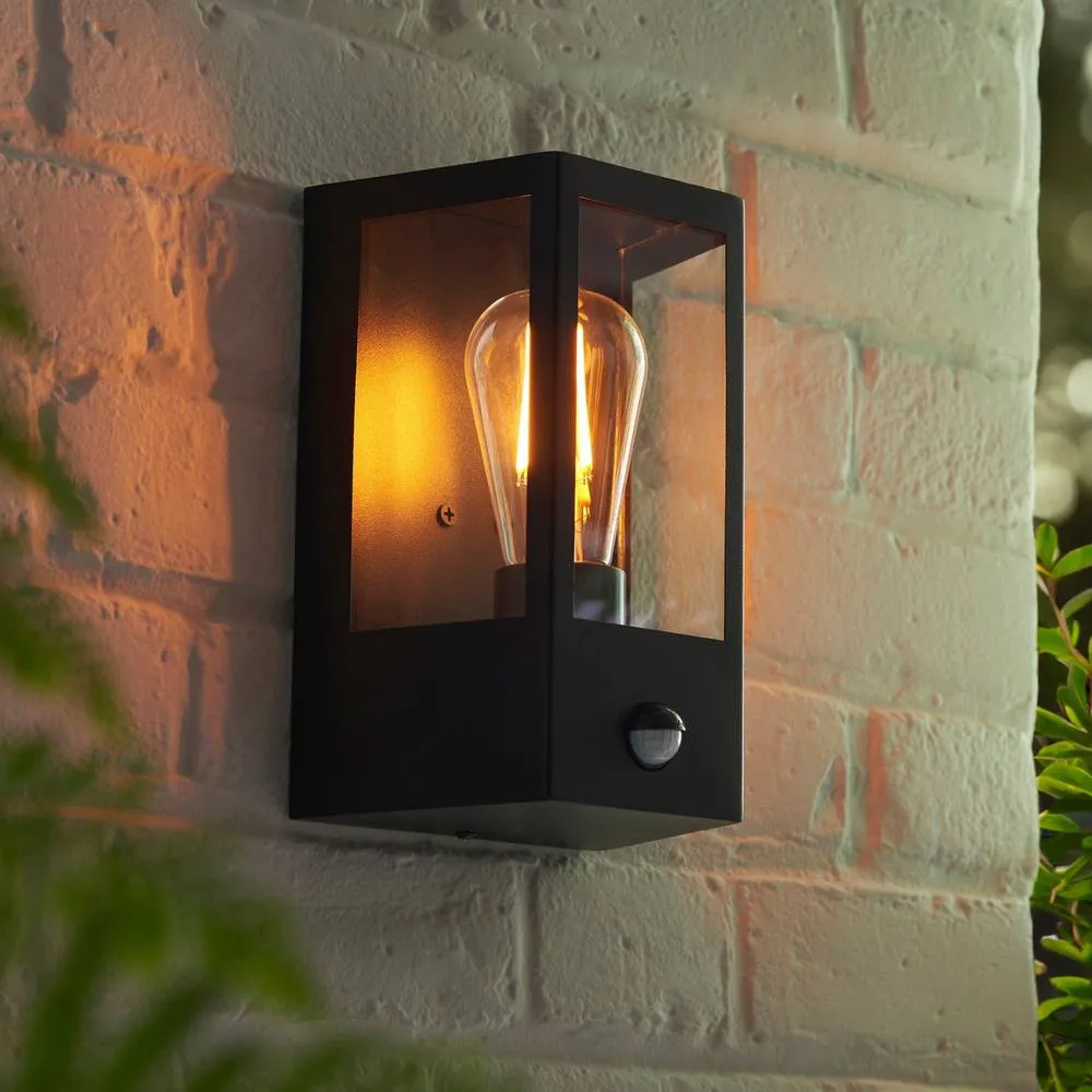 Netlighting Huntington Outdoor Wall Lantern Matt Black & Clear Glass E27 2