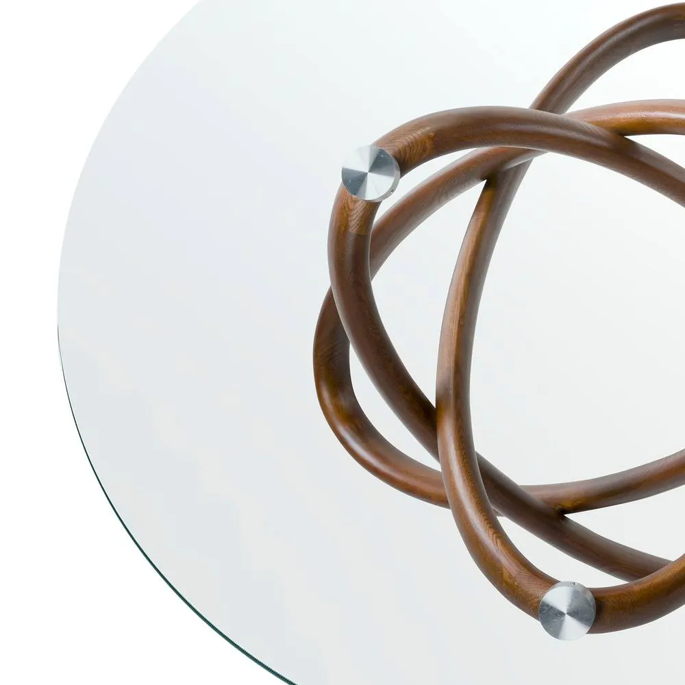 Angel Cerda Round Tempered Glass Dining Table with Walnut 150 cm in Brown 5