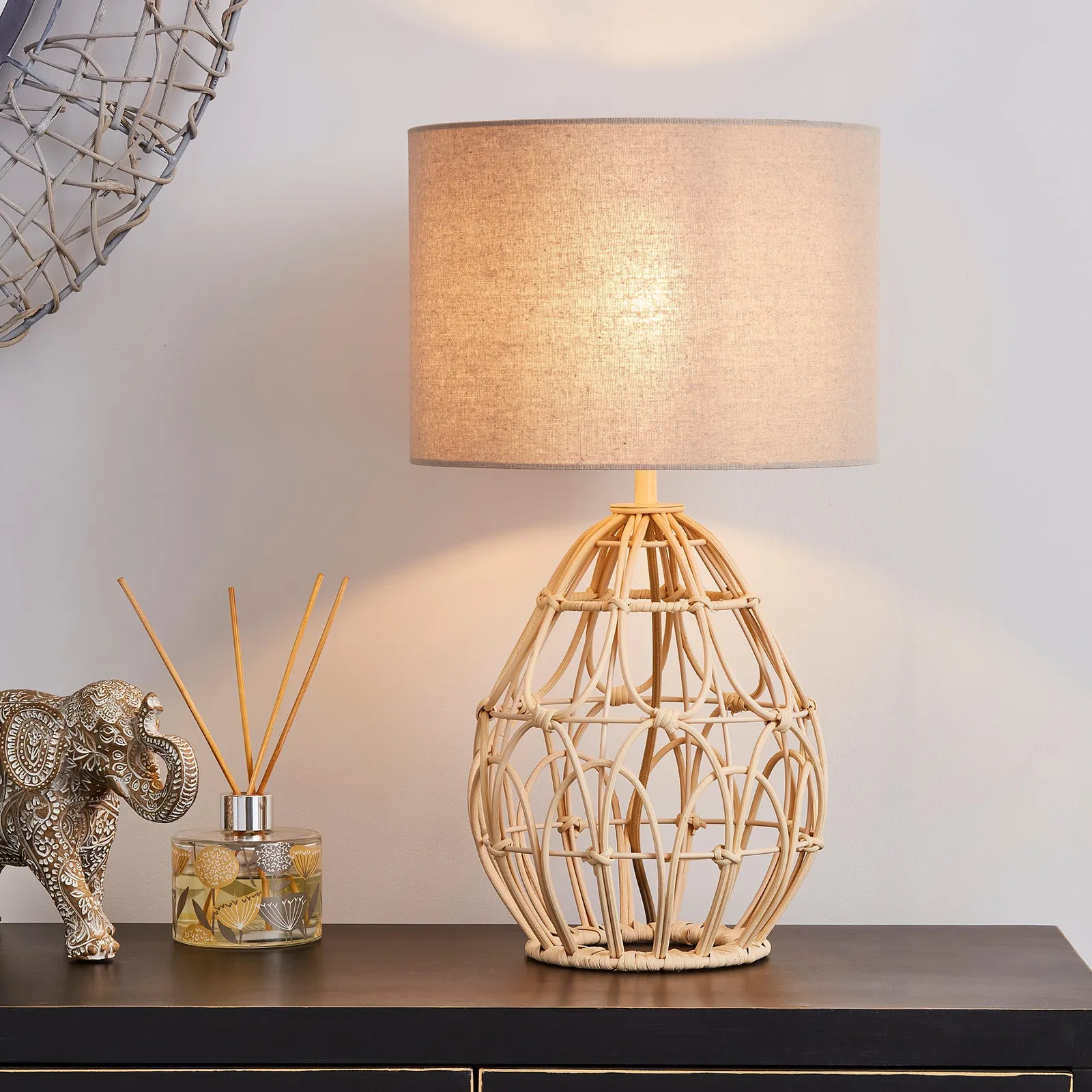 Decorative Cane Table Lamp Grey