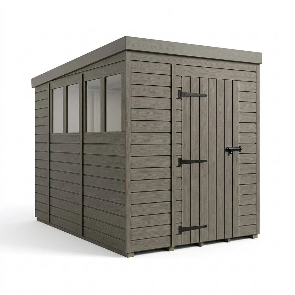 Buttercup Farm 6ft x 10ft Composite Pent Garden Shed Single Door With Windows - Grey