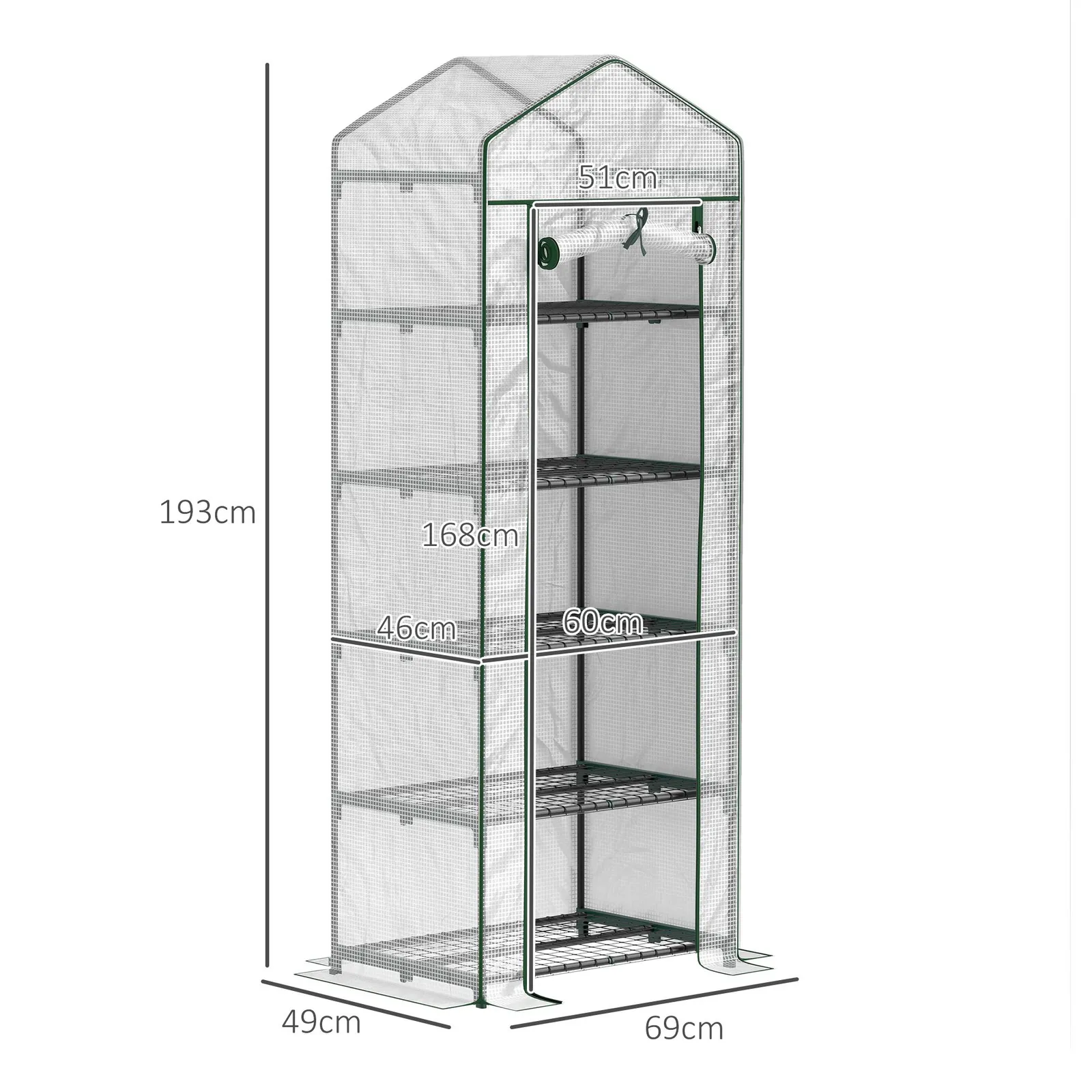 OUTSUNNY 5 Tier Mini Greenhouse Grow House w/ Roll Up Door, White/Green in White 3