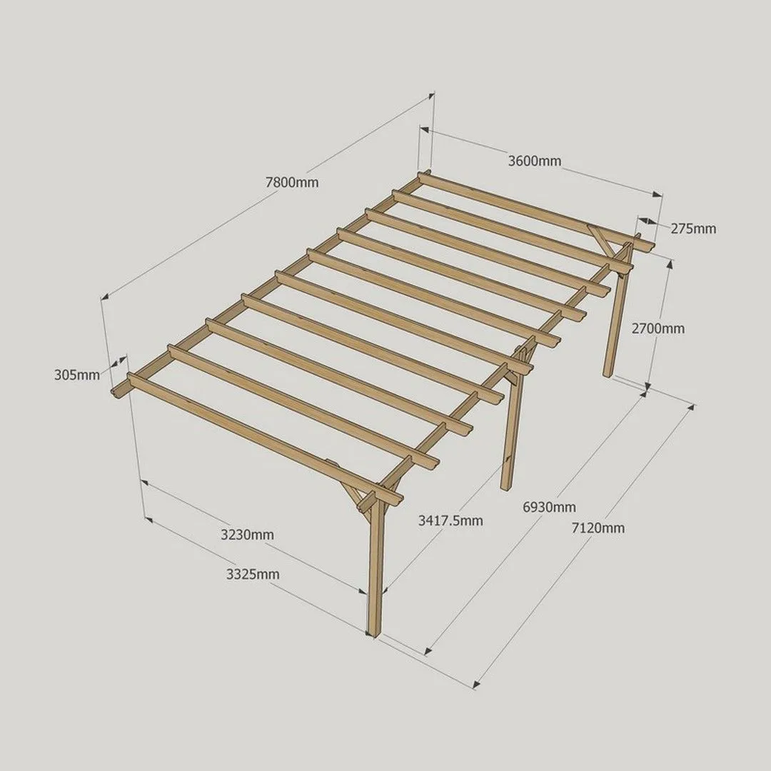 Rutland County Garden Furniture Ltd Wall Mounted Garden Pergola 3 Posts, Wood, L360 x W780 x H270cm, Brown in Green 4