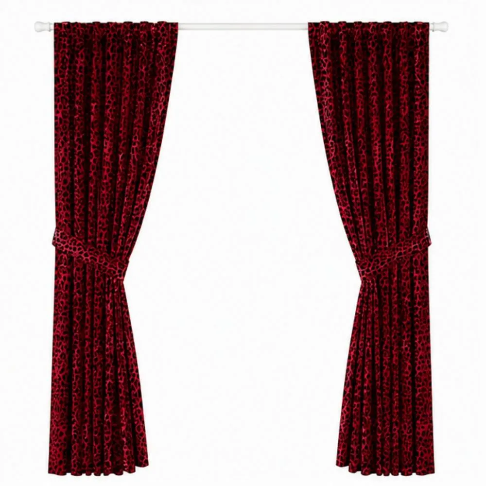 Smart Living Luxury Elegant Polycotton Lepord Print Curtains in Red 4