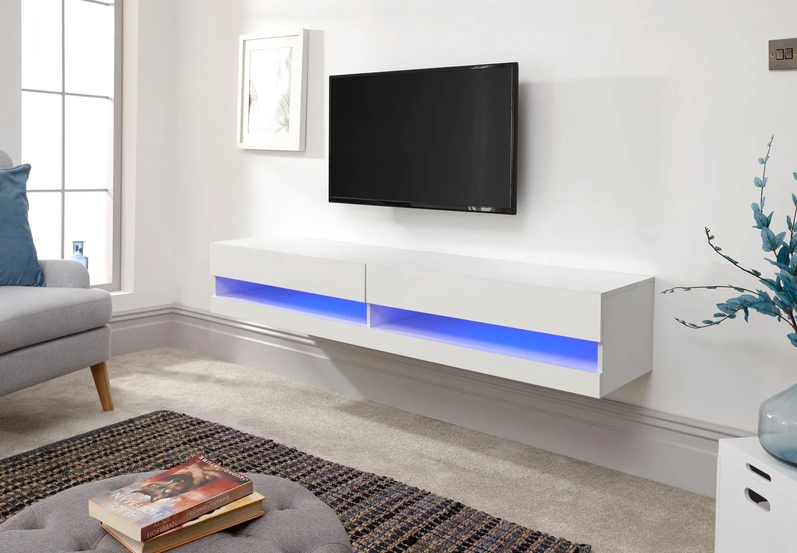 GFW Galicia 180cm Wall TV Unit with LED in White 3