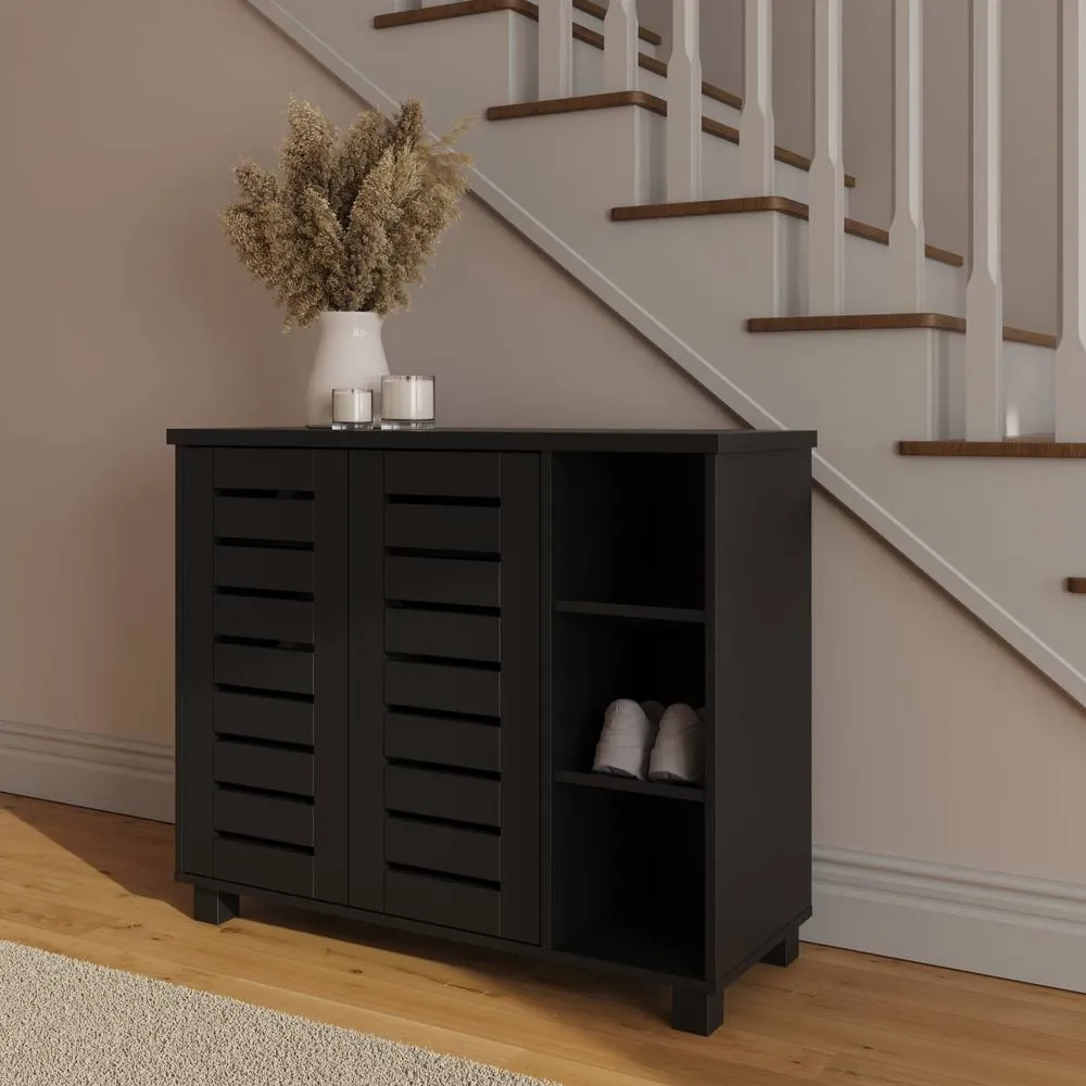 GFW Bodie 2 Door 2 Shelf Shoe Cabinet in Black 2