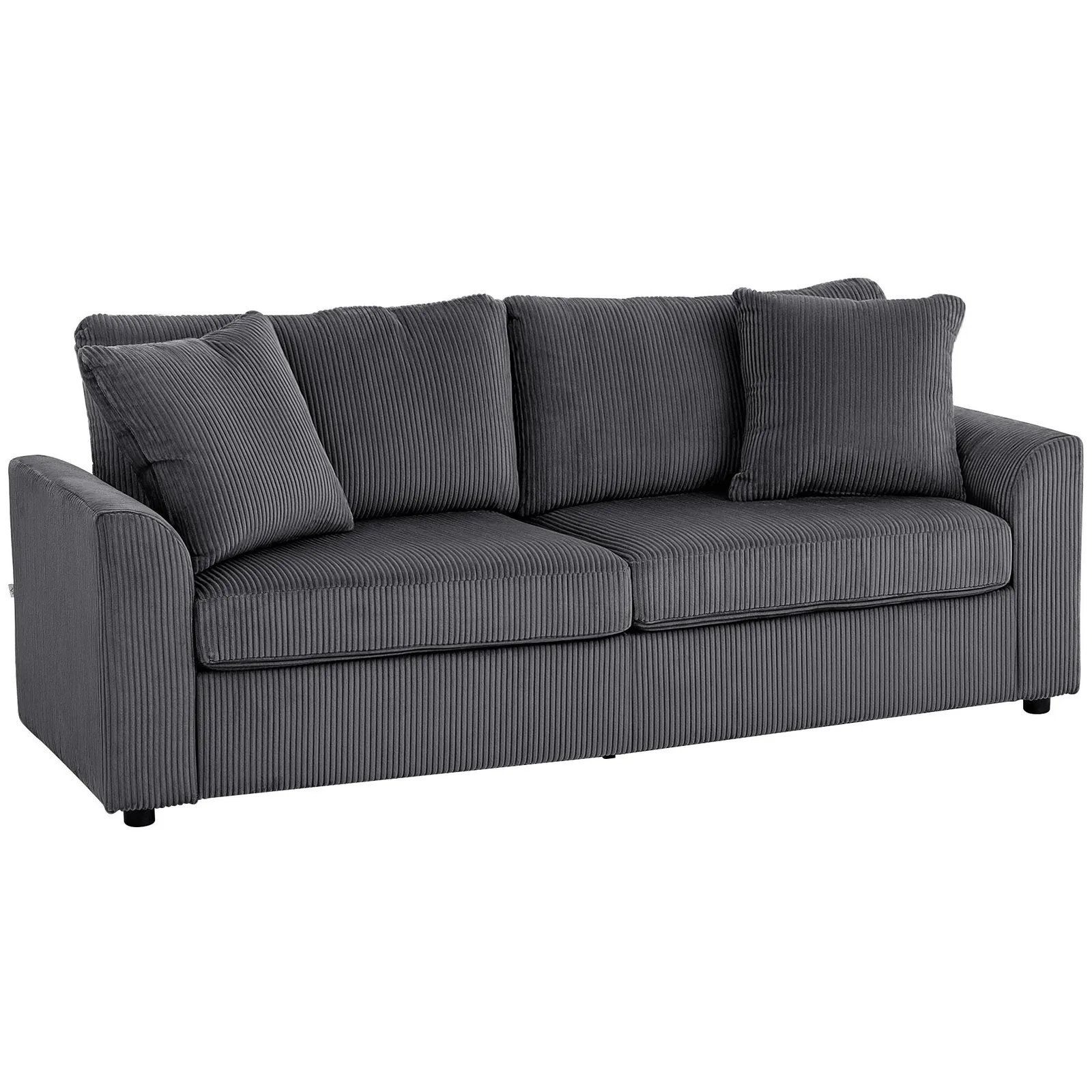 HOMCOM 212 cm Upholstered Jumbo Cord Sofa Couch with Spring Cushion, Grey 2