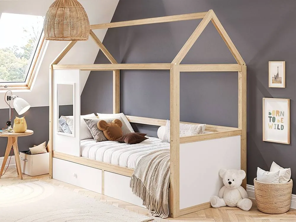 Flair Ted Play House Wooden Bed with Storage in White 2
