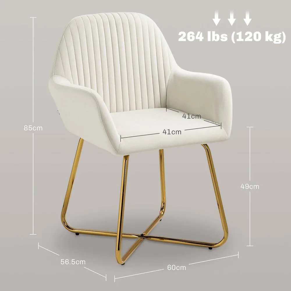 HOMCOM Modern Accent Chair Set of 2 Upholstered Armchair Cream White 3