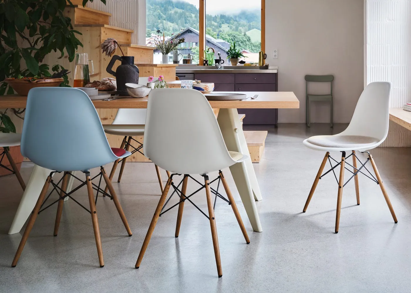 Vitra Eames DSW Side chair RE in Cotton White Hopsak 79 Warmgrey/iv, 02 Base, 05 glides 2