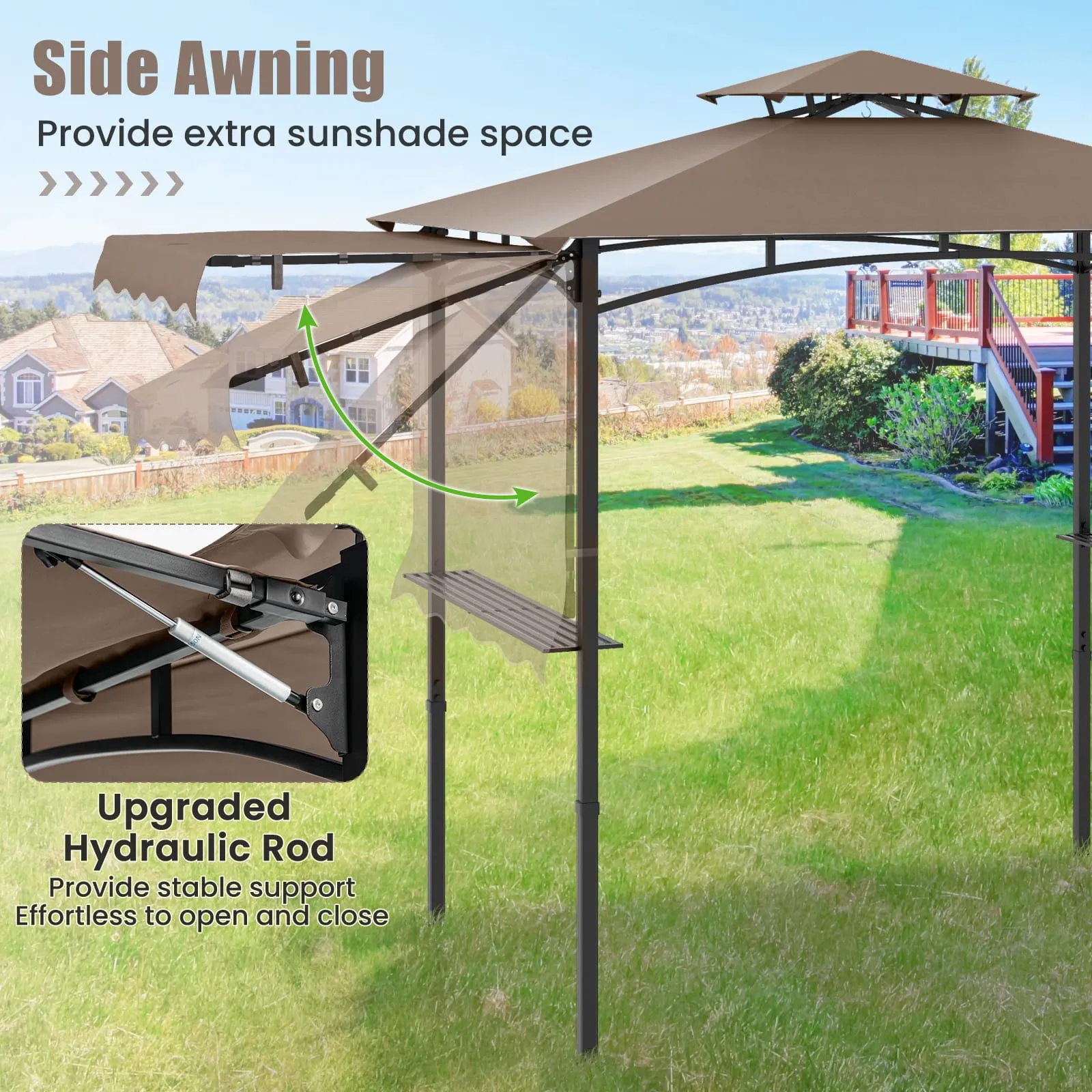 Costway 318x153cm Grill Gazebo Outdoor Barbecue Canopy Tent w/Side Awning in Brown 6