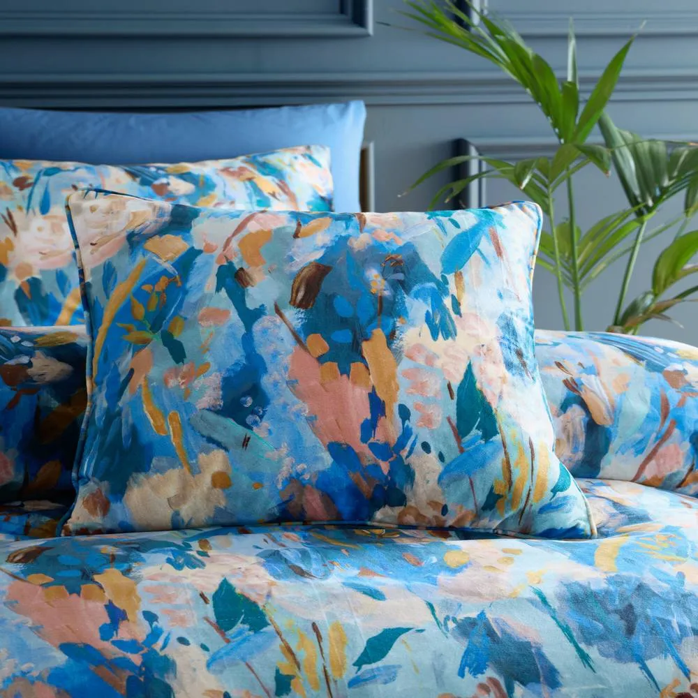 Portfolio Home Daphne Floral Filled Cushion Pillow Bed Sofa 18" Inch Square 45x45cm in Blue