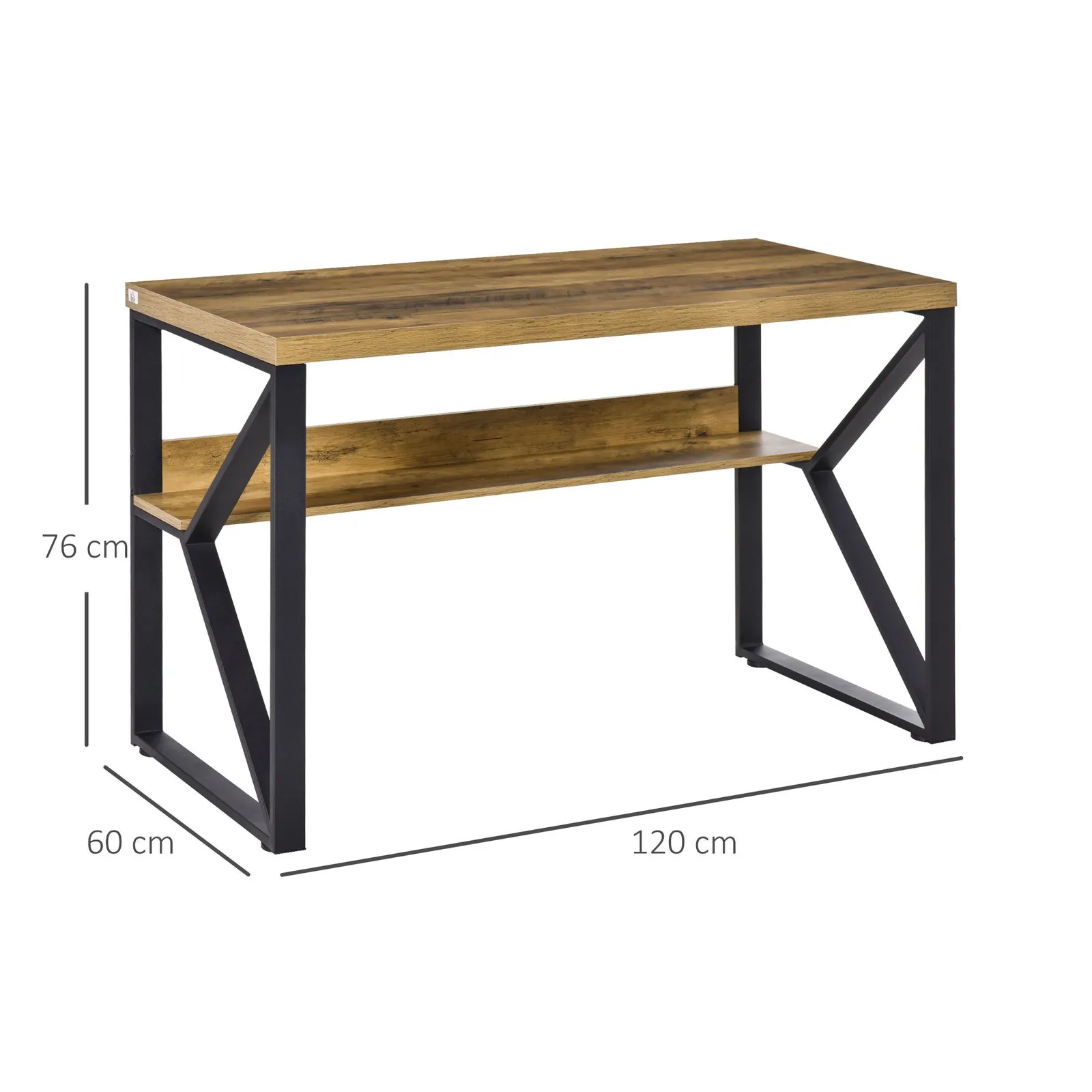HOMCOM Workstation Computer Desk Table with Storage Shelf Steel Frame Brown 3
