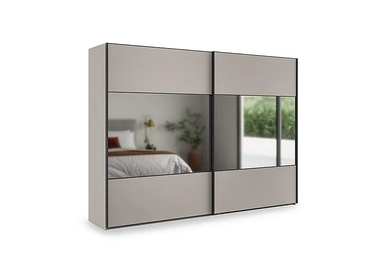 Tullio 300cm 2 Door Sliding Wardrobe with Mirrors - Pebble Grey
