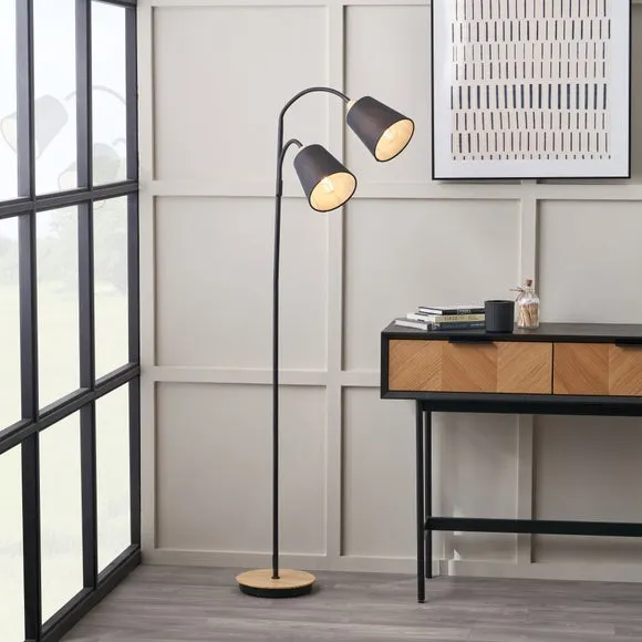 Pacific Lifestyle Juna Metal and Wood Two Head Floor Lamp