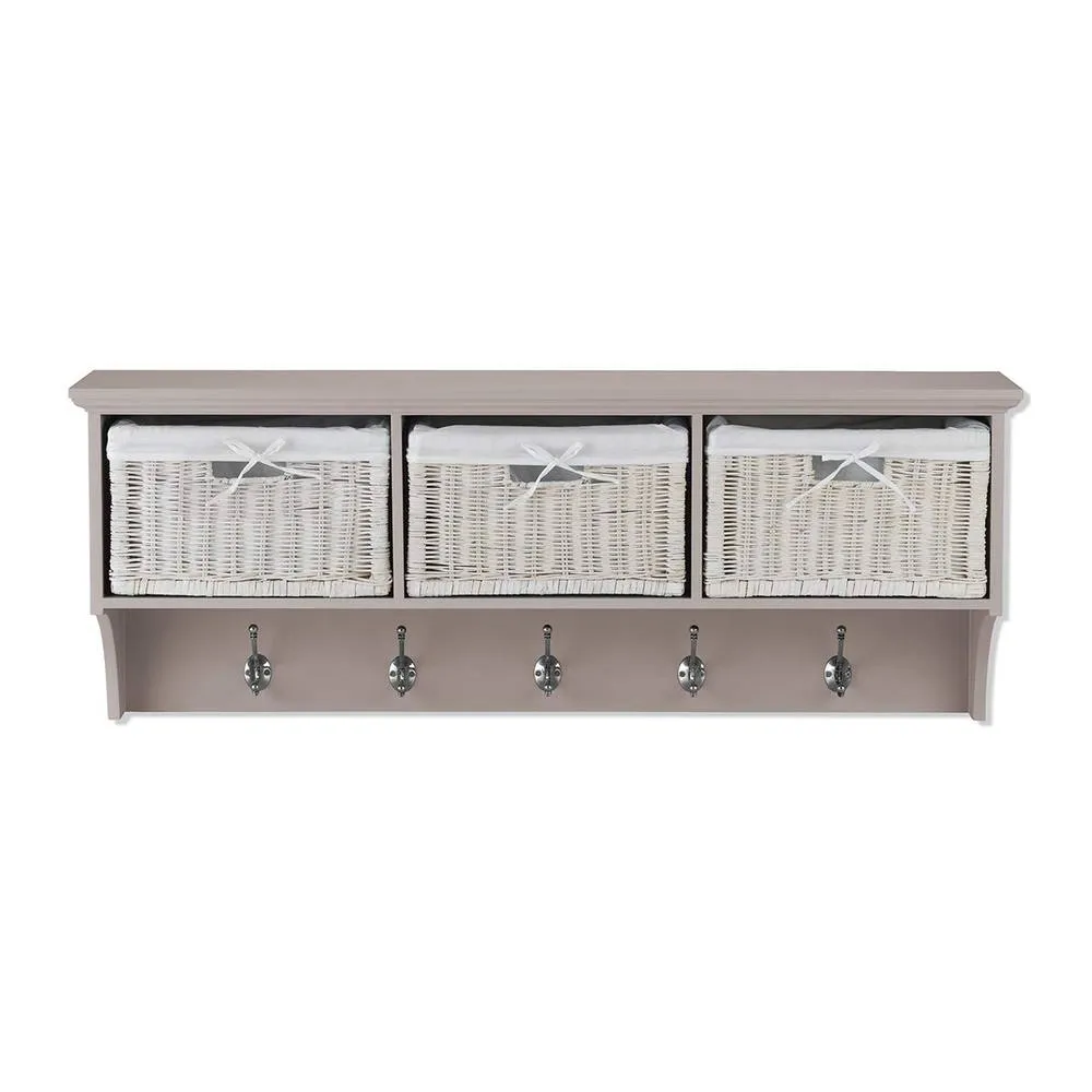 Statement Furniture Tetbury Large Hallway Coat Rack / Shelf with Wicker Storage Baskets in Taupe 2
