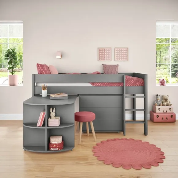 Uno Midsleeper With Pull Out Desk and Chest of Drawers Pine 2
