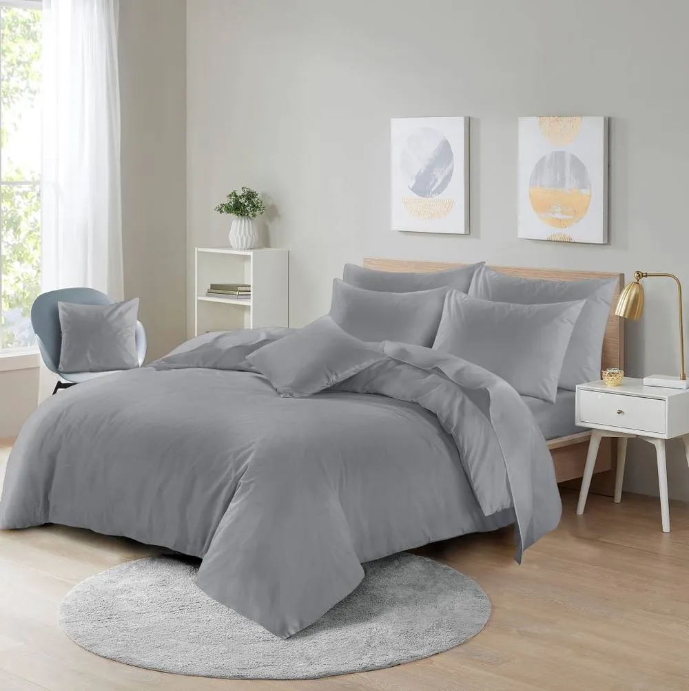 Homes-Linen Ultra Soft Microfibre Duvet Cover Set Breathable Wrinkle-Free Bedding in Grey