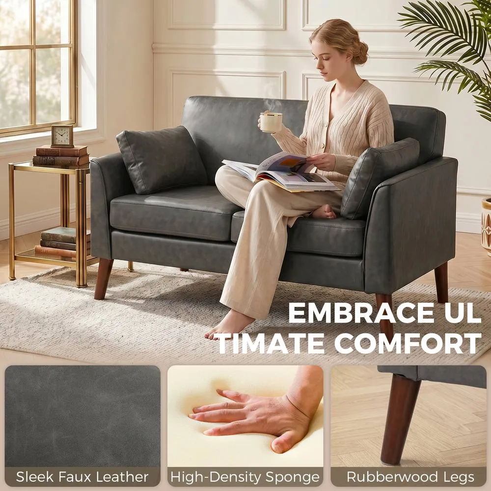 HOMCOM 2 Seater Sofa, 132 cm Modern Small Sofa with Solid Wood Legs, Grey 4