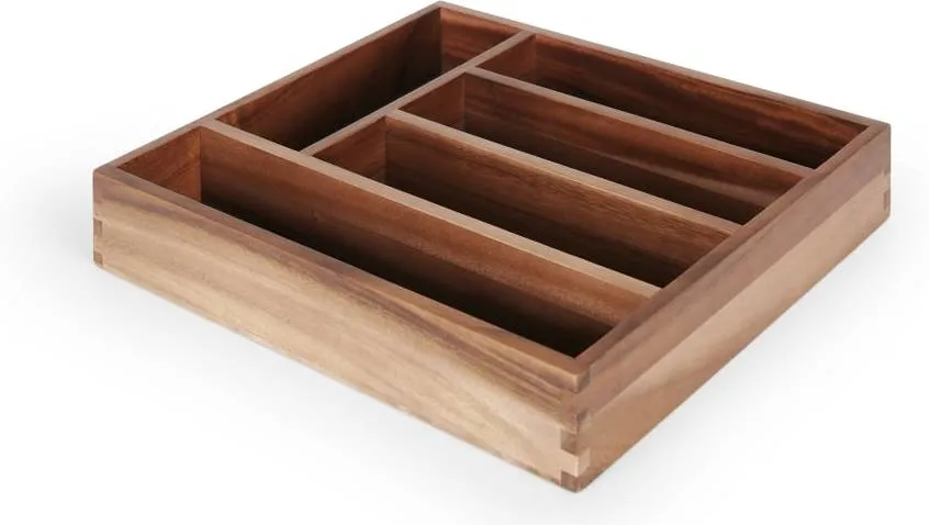 Clover Acacia Wood Cutlery Tray, Dark Stain