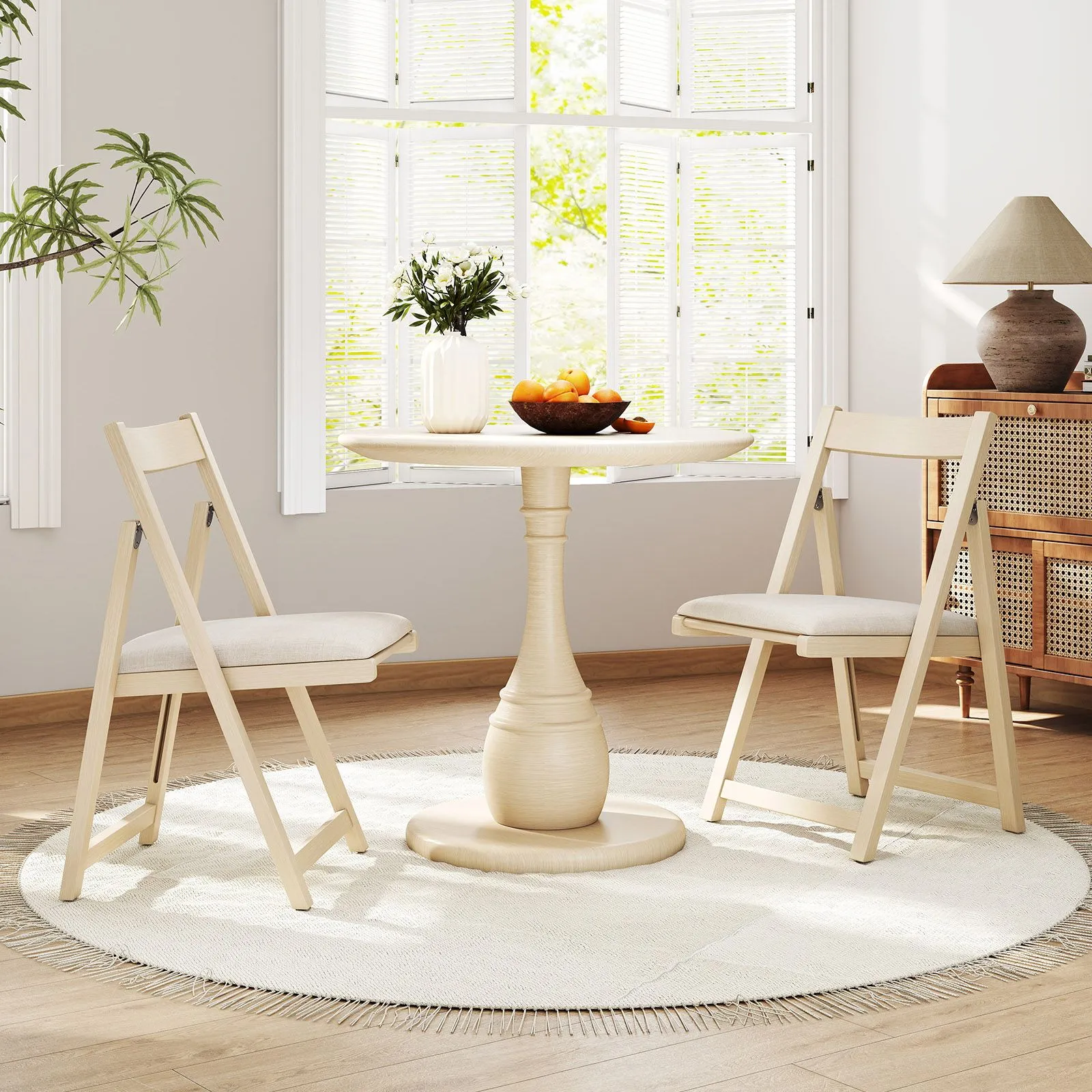 Costway Foldable Dining Chair Set of 4 Accent Armless Kitchen Chair in Beige 3