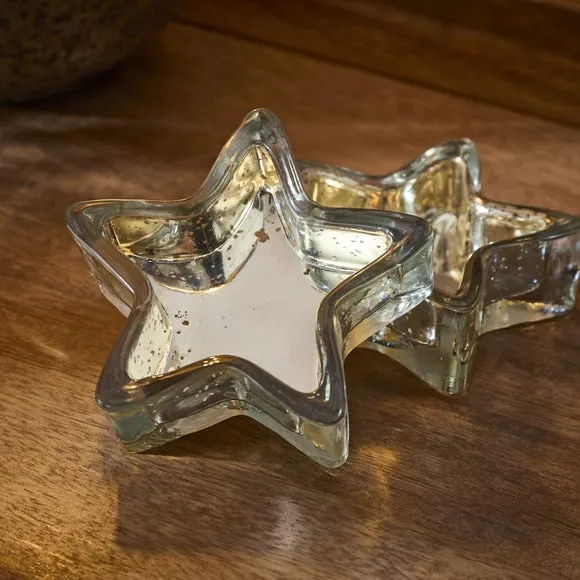 Set of 2 Star Shaped Glass Tealight Holders 2