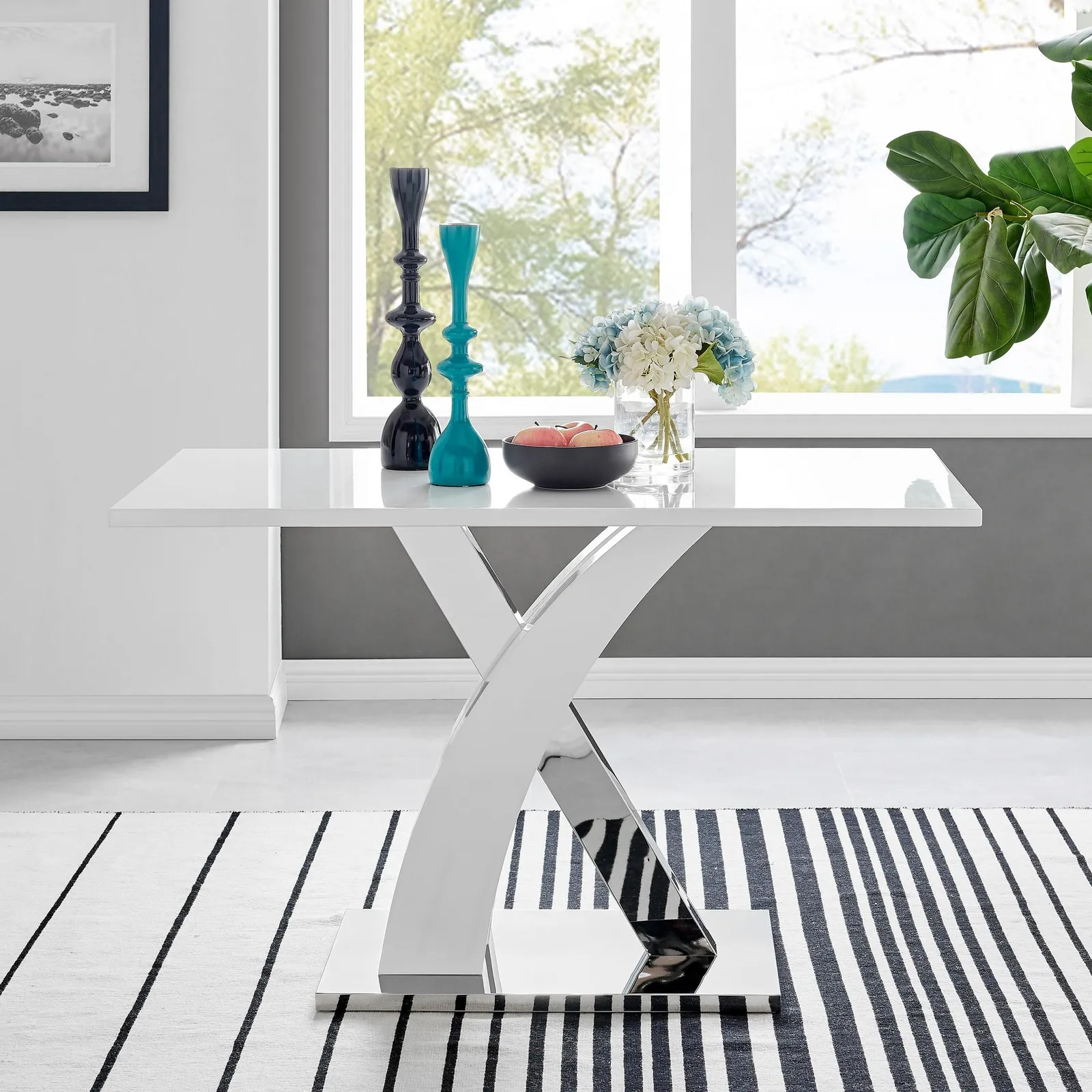 FurnitureboxUK Atlanta 120cm Chrome Metal & White High Gloss 4-Seater Dining Table