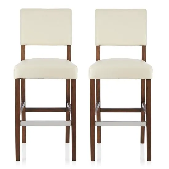 Vibio Bar Stools In Cream PU With Walnut Legs In A Pair
