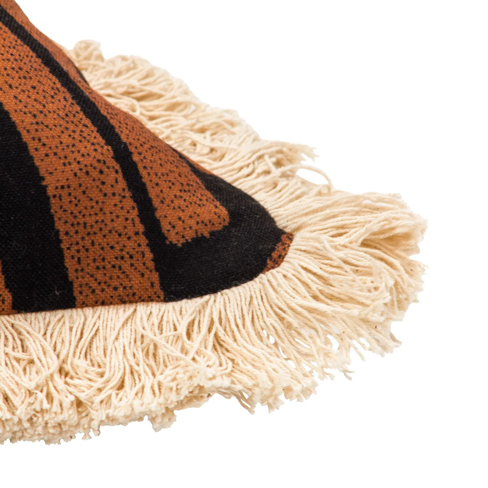 Paoletti Oromo Printed Geometric Fringed Cushion in Brown 5