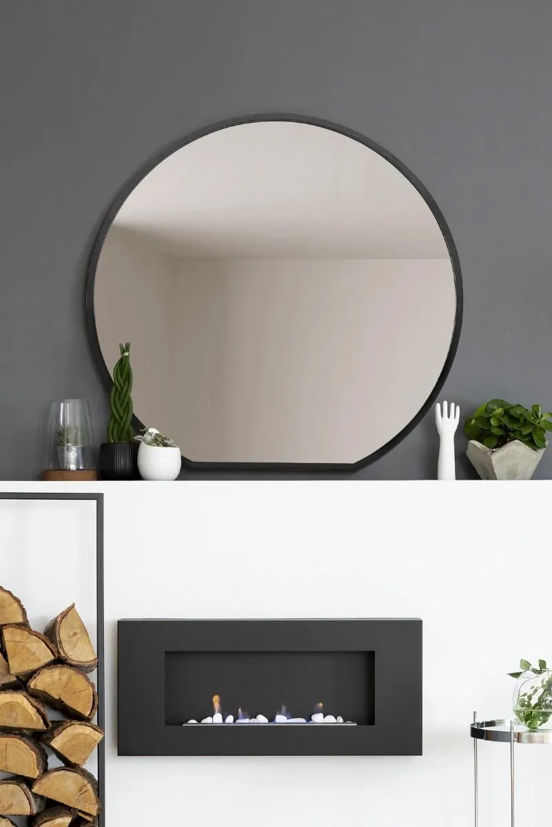 MirrorOutlet Black Framed Flat Bottom Circular Wall Mirror (105CM X 100CM)