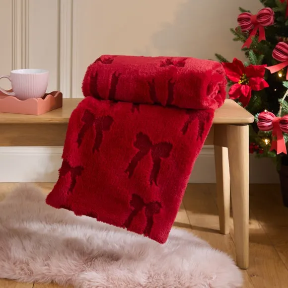 Bows Faux Fur Throw Blanket 130cm x 170cm